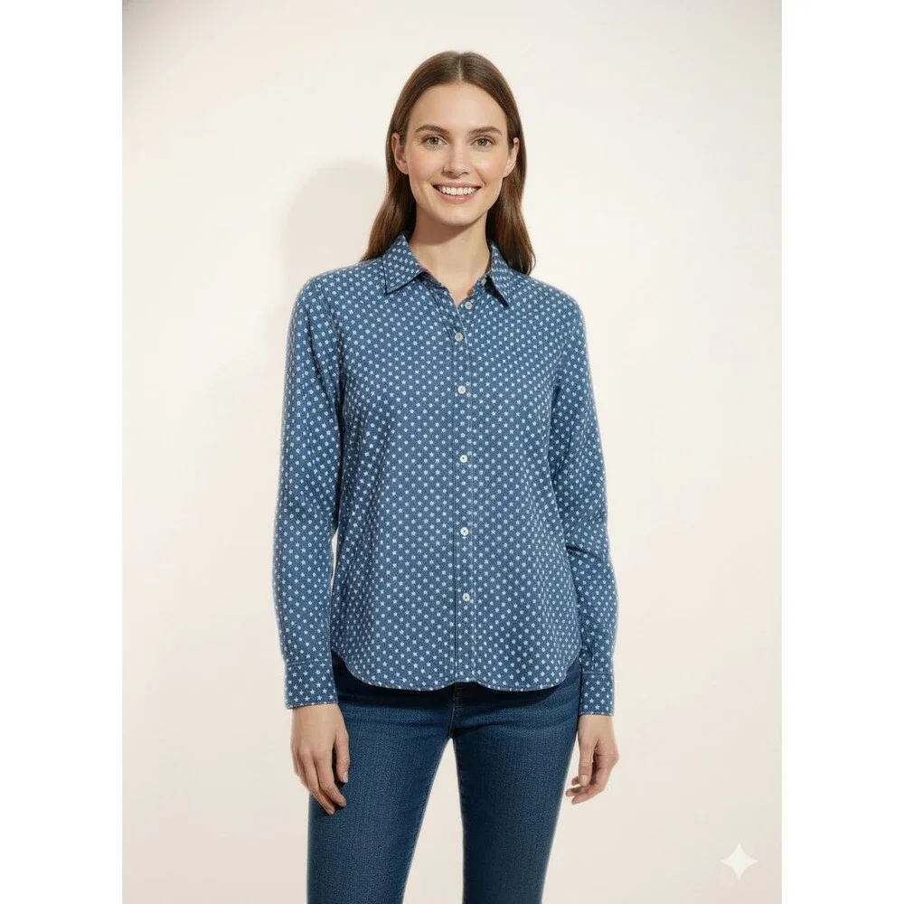 ⭐American Living Womens Shirt small Blue White Star Print Collared Button-up⭐ - Picture 2 of 11